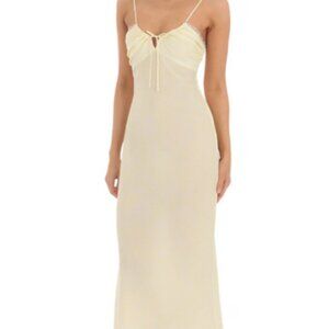 Lucy in the sky- Lace Trim Front Tie Midi Dress in Yellow